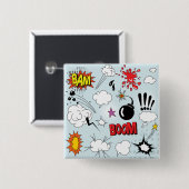 Badge Carré 5 Cm Explosion de bande dessinée rétro Pop Art (Devant & derrière)