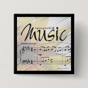 Badge Carré 5 Cm Express vous-même avec le bouton de musique