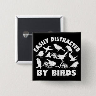 Badge Carré 5 Cm Facilement Distrait Par Les Oiseaux