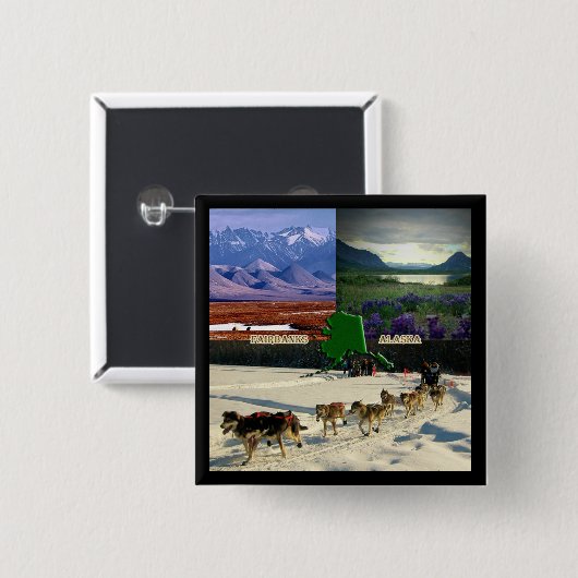 Badge Carré 5 Cm Fairbanks Alaska Photo Collage Pinback (Devant & derrière)