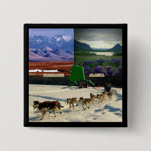 Badge Carré 5 Cm Fairbanks Alaska Photo Collage Pinback (Devant)