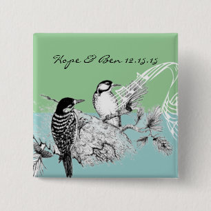 Badge Carré 5 Cm Faire-part de mariage Oiseaux de l'amour vintage