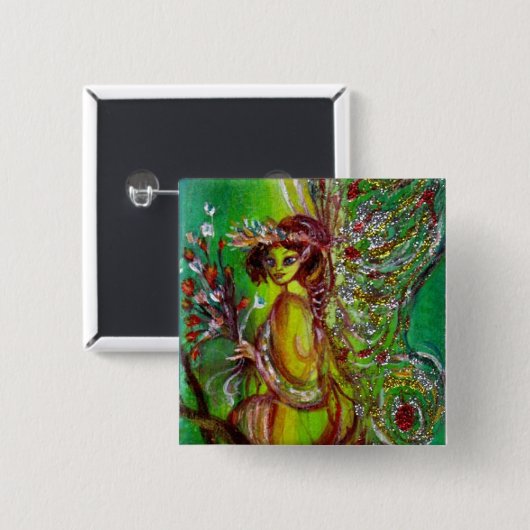 BADGE CARRÉ 5 CM FAIRY EN VERT (Devant & derrière)