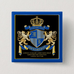 Badge Carré 5 Cm Faites votre propre armoirie de Lion d'or bleu