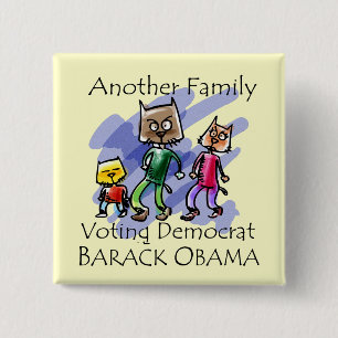 BADGE CARRÉ 5 CM FAMILLE DE CAT VOTANT DÉMOCRATE