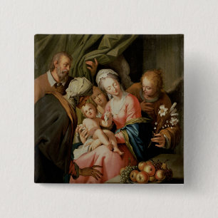 Badge Carré 5 Cm Famille sainte avec St Anne