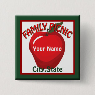 Badge Carré 5 Cm Family Picnic Apple Name Tag Button