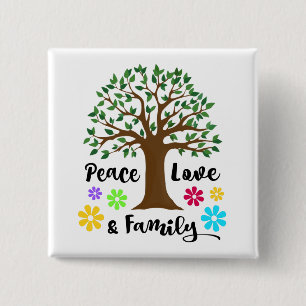 Badge Carré 5 Cm Family Tree Peace Love Family Reunion Don