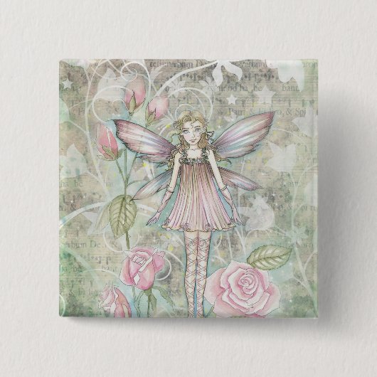 Badge Carré 5 Cm Fanciing Rose Fairy (Devant)