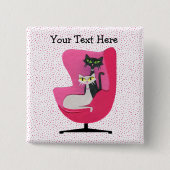 Badge Carré 5 Cm Fancy 1950s Style Black White Chats en Pink (Devant)