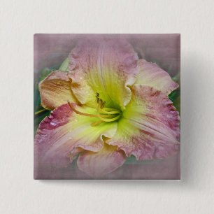 Badge Carré 5 Cm Fancy rose Daylily Blossom