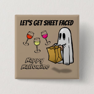 Badge Carré 5 Cm Fantôme Face À La Feuille Happy Hallowine