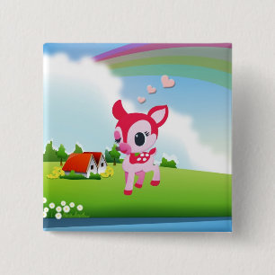 Badge Carré 5 Cm Faon mignon de cerfs communs d'amour avec la scèn