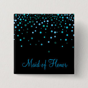 Badge Carré 5 Cm Faux Blue Confetti Élégante Étincelle Maid of Hono