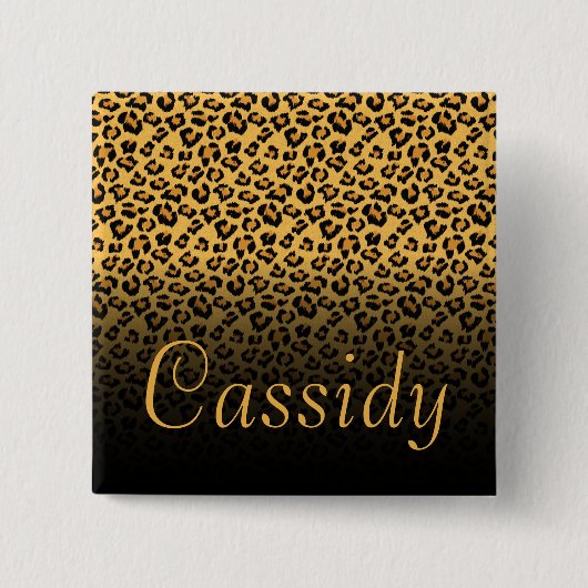 Badge Carré 5 Cm Faux Fur Empreinte de léopard sauvage avec nom or (Devant)