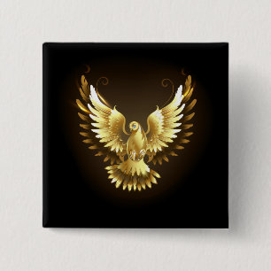 Badge Carré 5 Cm Faux Gold Foil Peace Dove en noir