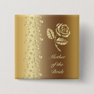 Badge Carré 5 Cm Faux Golden Mariage rose et nom du coeur