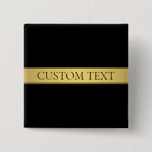 Badge Carré 5 Cm Faux or élégant rayure dorée et fond noir ou DIY