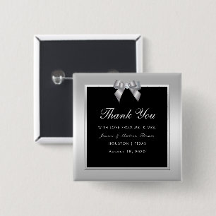 Badge Carré 5 Cm Favour de mariage élégant en argent et noir avec u