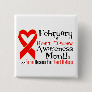 Badge Carré 5 Cm February Heart Disease Awareness Month