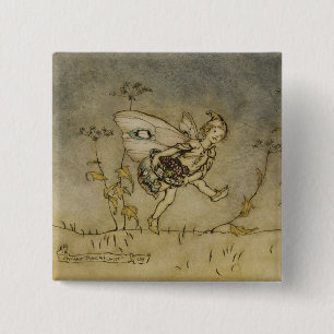 Badge Carré 5 Cm Fée d'Arthur Rackham  , illustration 'd'un Midsu