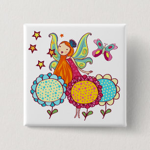 Badge Carré 5 Cm Fée de jardin avec des fleurs