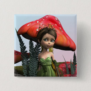 Badge Carré 5 Cm Fée en forêt
