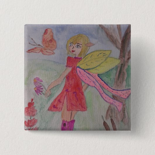 Badge Carré 5 Cm Fée papillon (Devant)