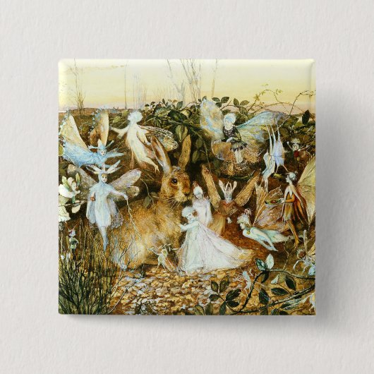 Badge Carré 5 Cm Fées et lapin (Devant)