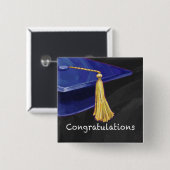 Badge Carré 5 Cm Félicitations bleu et noir (Devant & derrière)