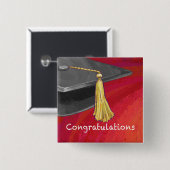 Badge Carré 5 Cm Félicitations Diplômé Noir et Rouge (Devant & derrière)