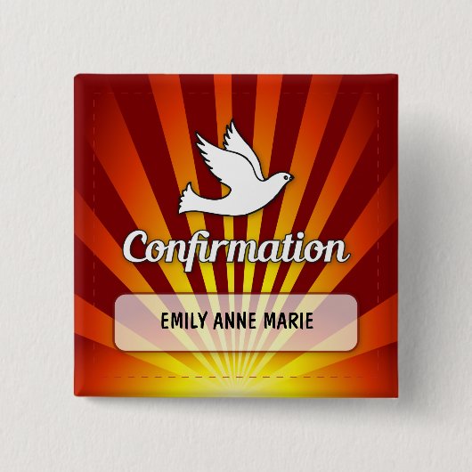 Badge Carré 5 Cm Félicitations Dove de Confirmation avec Or, Rouge (Devant)