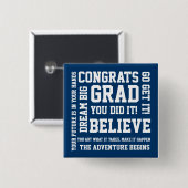 Badge Carré 5 Cm Félicitations Moderne Encourageantes Bleu Grad (Devant & derrière)