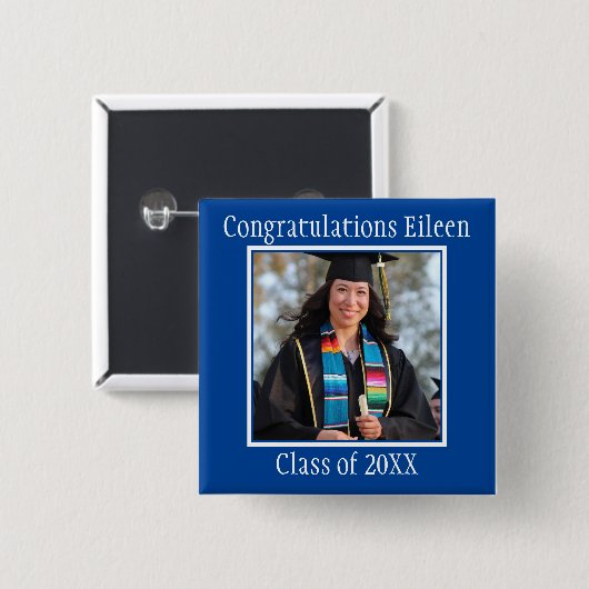 Badge Carré 5 Cm Félicitations Nom du diplômé et     photoButton (Devant & derrière)