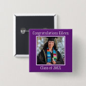 Badge Carré 5 Cm Félicitations Nom du diplômé et photoButton (Devant & derrière)