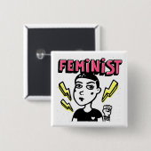 Badge Carré 5 Cm Feminist Pop Art Girl (Devant & derrière)