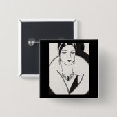 Badge Carré 5 Cm Femme art déco 1928 (Devant & derrière)