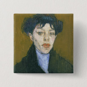 Badge Carré 5 Cm Femme avec une écharpe bleue, c.1912 (huile sur la