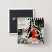 Badge Carré 5 Cm Femme chaude rouge (Devant & derrière)