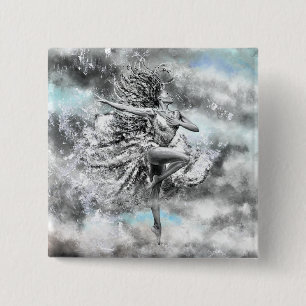 Badge Carré 5 Cm Femme dansant dans les nuages - Feeling Button