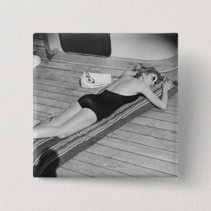 Badge Carré 5 Cm Femme de bronzage de Sun