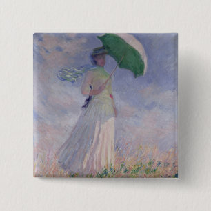 Badge Carré 5 Cm Femme de Claude Monet avec un parasol tourné à