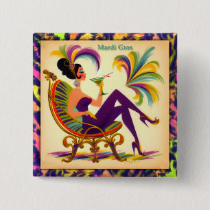 Badge Carré 5 Cm Femme de Mardi Gras du milieu du siècle avec un Ma