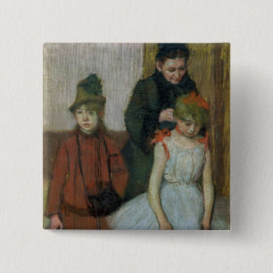 Badge Carré 5 Cm Femme d'Edgar Degas   avec deux petites filles