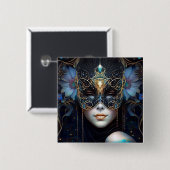 Badge Carré 5 Cm Femme d'Imaginaire portant un masque (Devant & derrière)