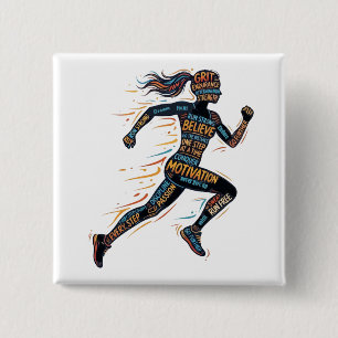 Badge Carré 5 Cm Femme en course, mots de motivation pour les coure