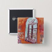 Badge Carré 5 Cm Fenêtre du Studio de Vincent van Gogh à l'Asile (Devant & derrière)