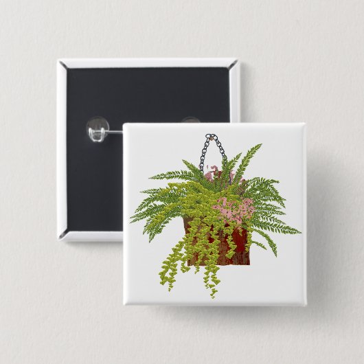 Badge Carré 5 Cm Fern Ivy Hanging Plant Botanical Illustration Art (Devant & derrière)