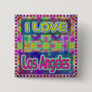 Badge Carré 5 Cm Festival des couleurs : bouton "J'AIME Los Angeles