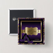 Badge Carré 5 Cm Fête d'anniversaire | pourpre et or (Devant & derrière)